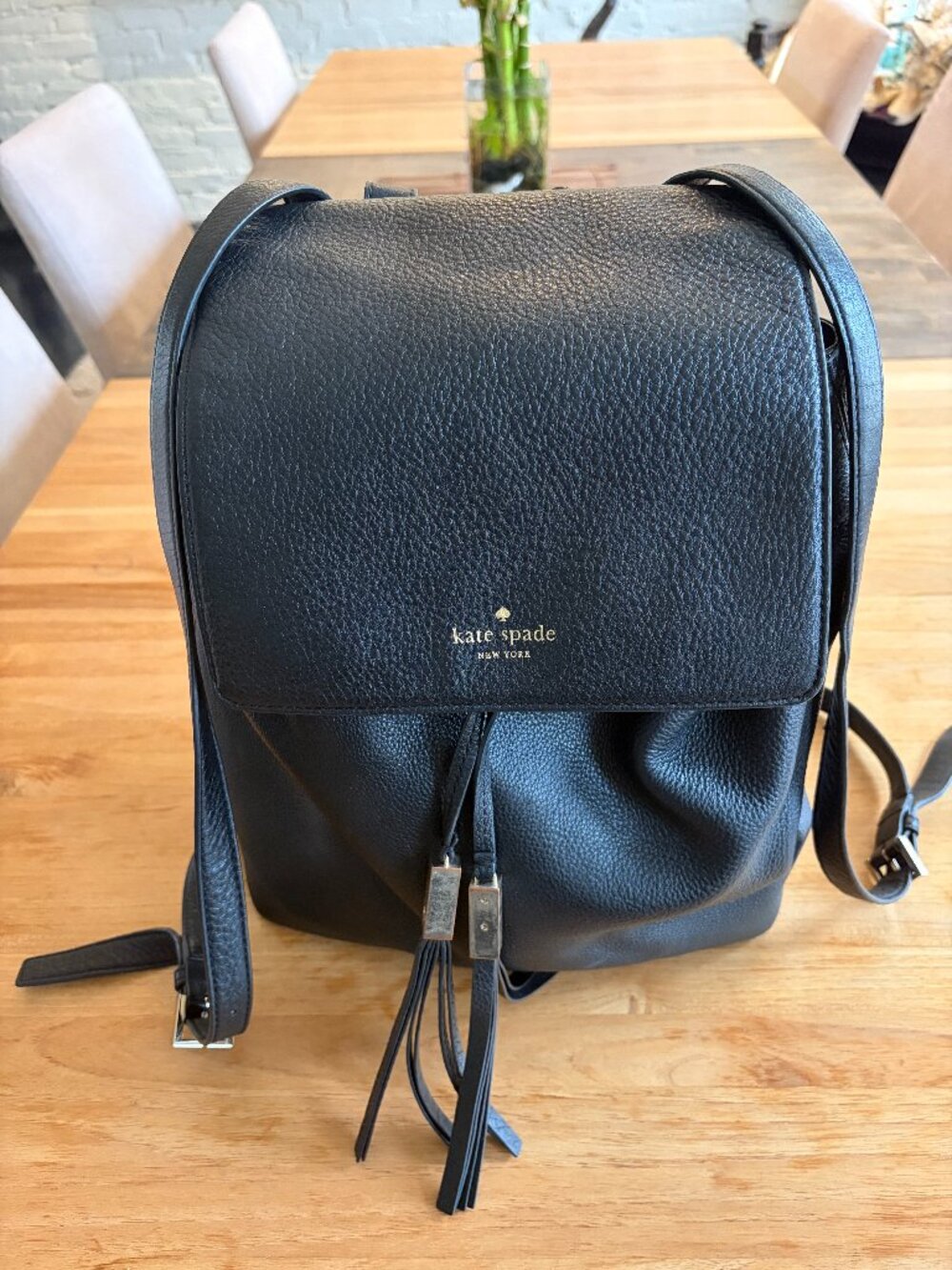 Kate Spade Pebbled Leather Backpack with tassles